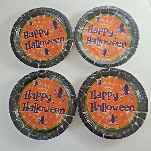 32 Halloween Paper Plates in Original Packaging Amscan Spider Web 7 inch Dessert - Picture 3 of 7